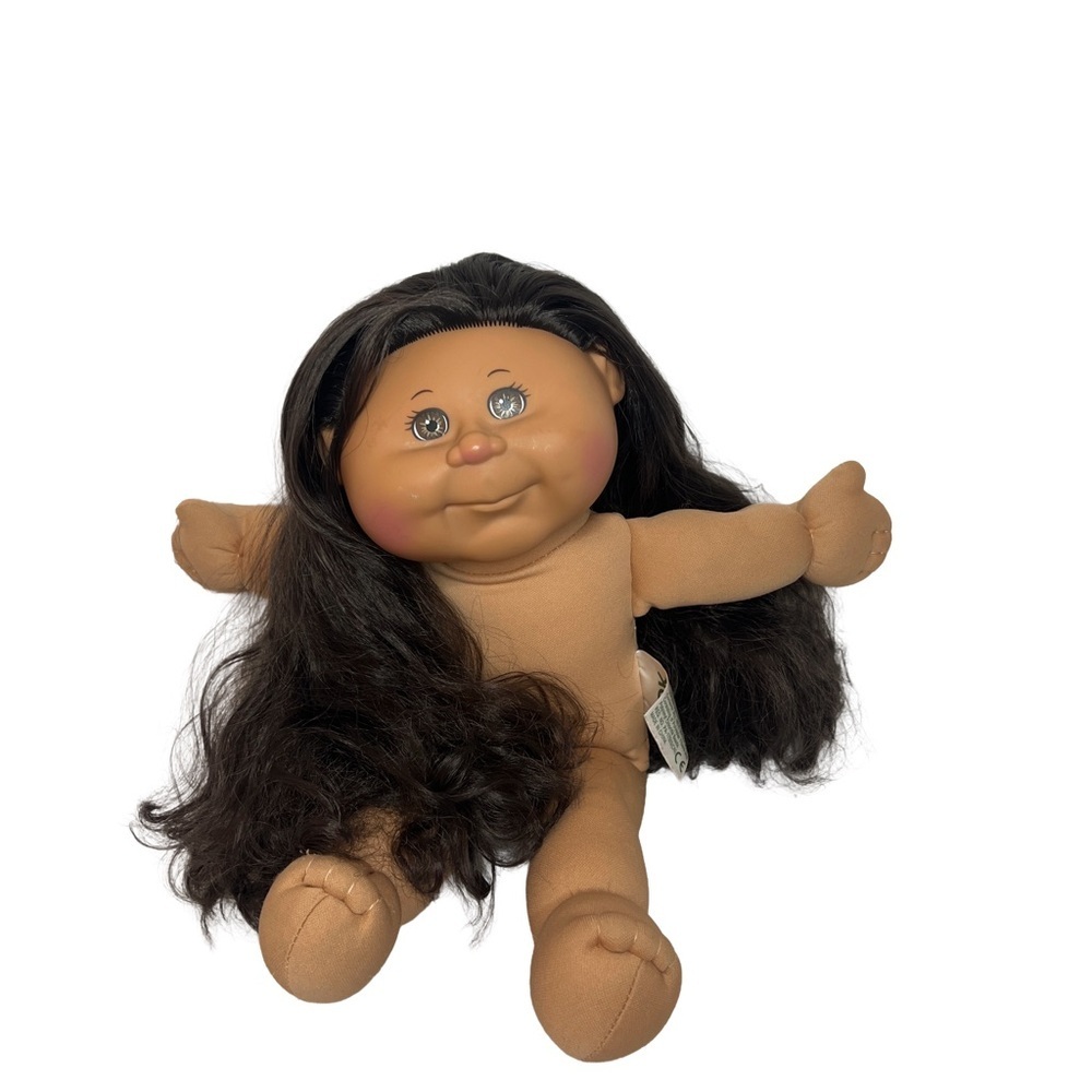 Charming Cabbage Patch Doll with Long Black Hair and Striped Dress - Picture 2 of 4